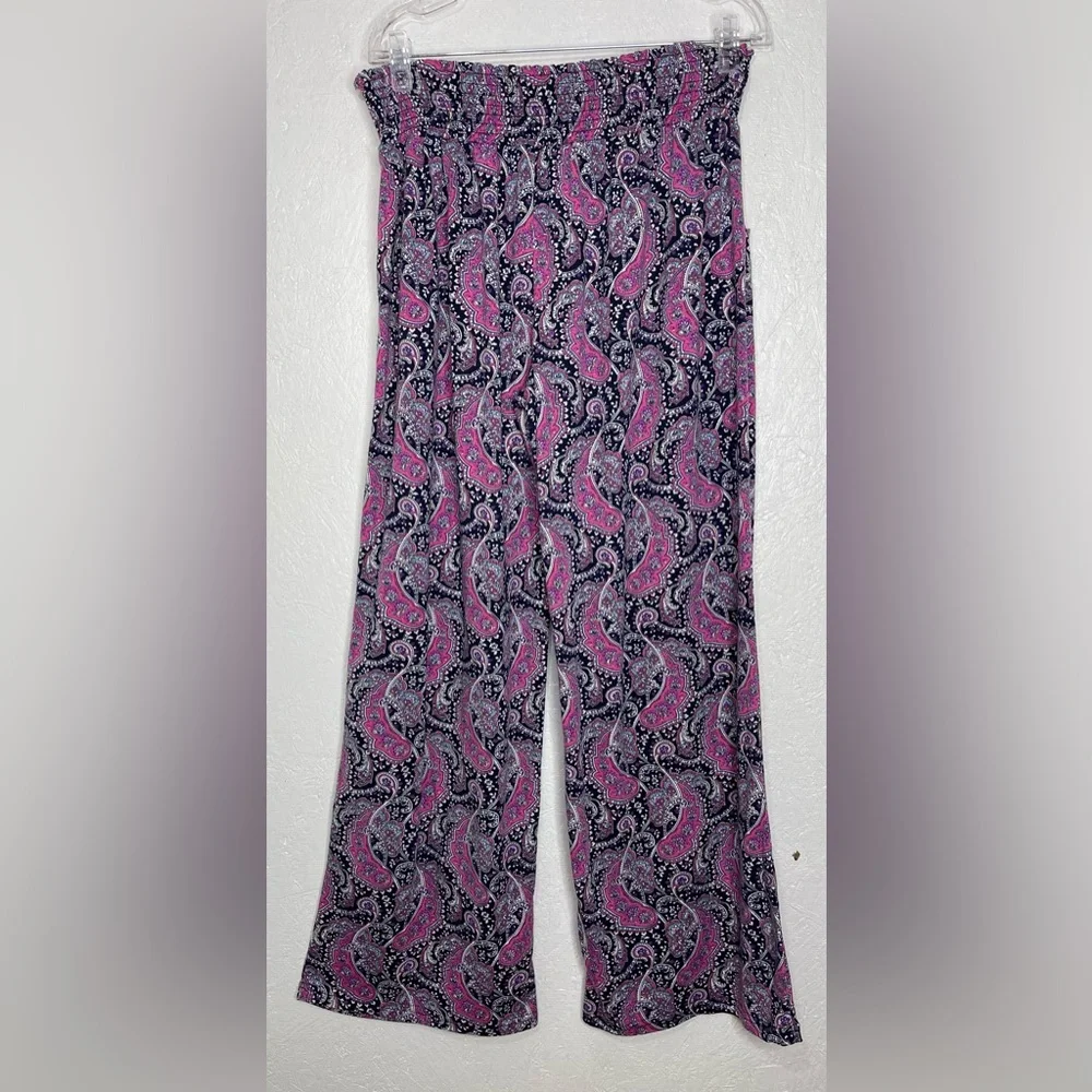 Paisley Wide Leg Pants Boho Chic Flowy Lounge Resort Wear Pull On Palazzo XLg - Picture 9 of 12